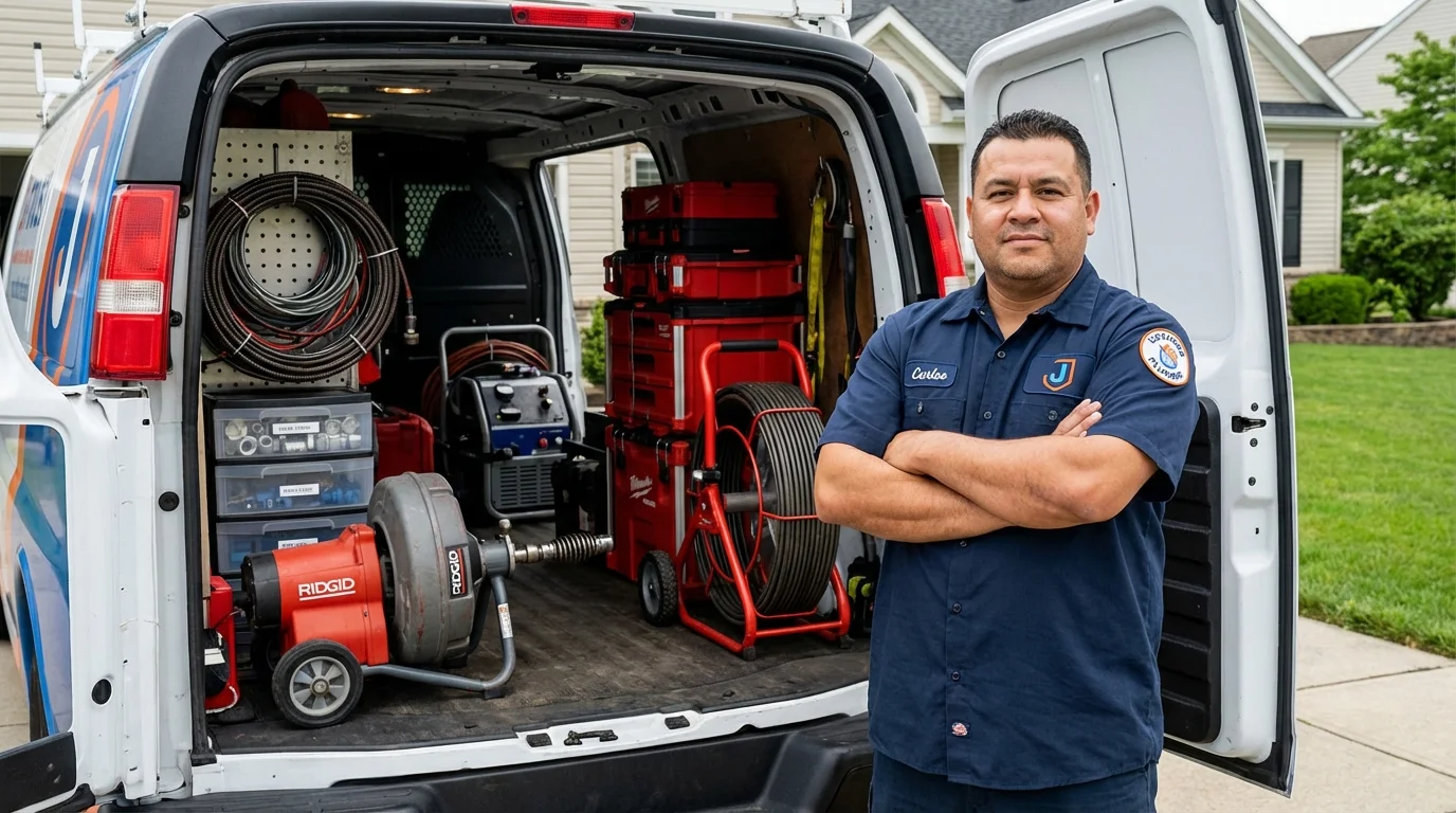 Professional drain cleaning equipment and Johns Plumbing LLC plumber in Brookside