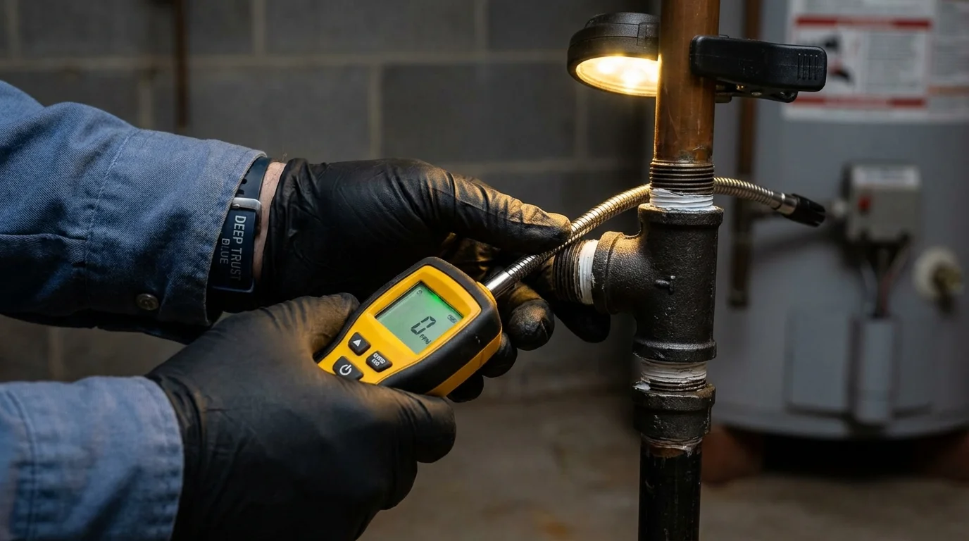 Gas leak detection with electronic sniffer by Johns Plumbing LLC in Brookside