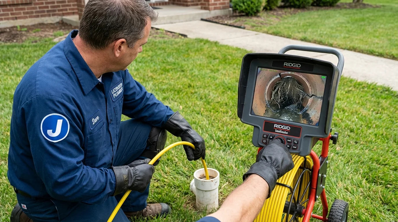Sewer camera inspection being performed by Johns Plumbing LLC in Brookside