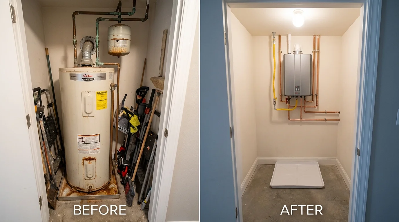 Tank water heater versus wall-mounted tankless unit comparison for Brookside, AL homeowners
