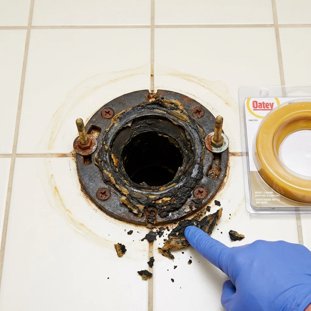 Failed wax ring showing water seepage at the base of a toilet in a Brookside, AL home