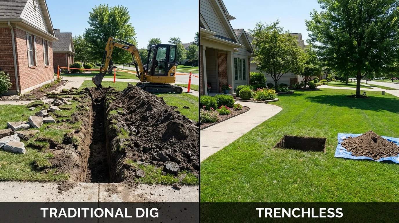 Trenchless sewer repair with minimal yard damage versus traditional excavation in Brookside, AL